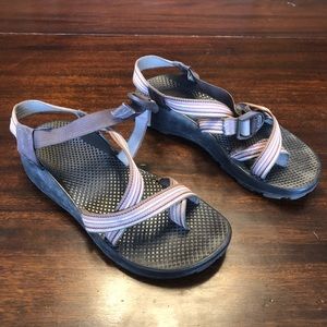 Chaco Z Sandals Size 9 Pink, White Brown straps Includes Toe Strap